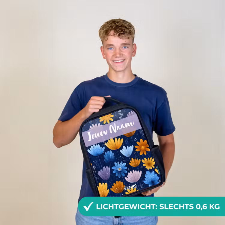 Bloemen - Patroon - Blauw Rugzak - Zwart middel -sfeer7_NL