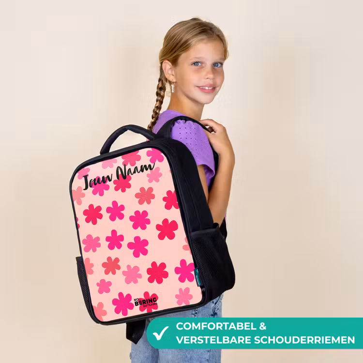 Bloemen - Patroon - Roze Rugzak - Zwart middel -sfeer6_NL