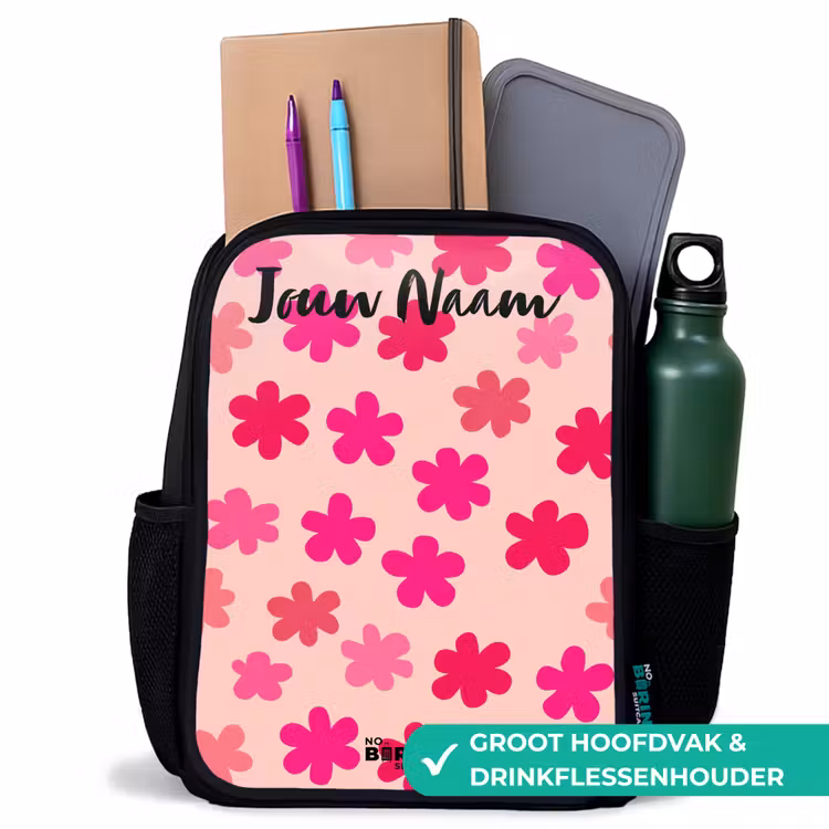 Bloemen - Patroon - Roze Rugzak - Zwart middel -inhoud_NL