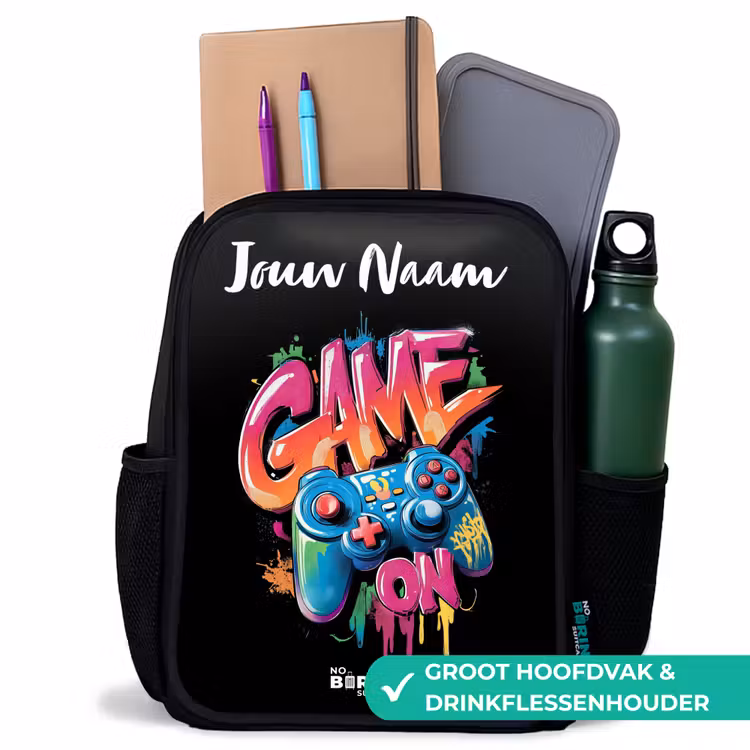 Controller - Game - Graffiti - Tekst Rugzak - Zwart middel -inhoud_NL