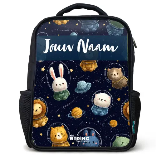 Dieren - Astronaut - Planeten - Sterren Rugzak - Zwart middel -3d
