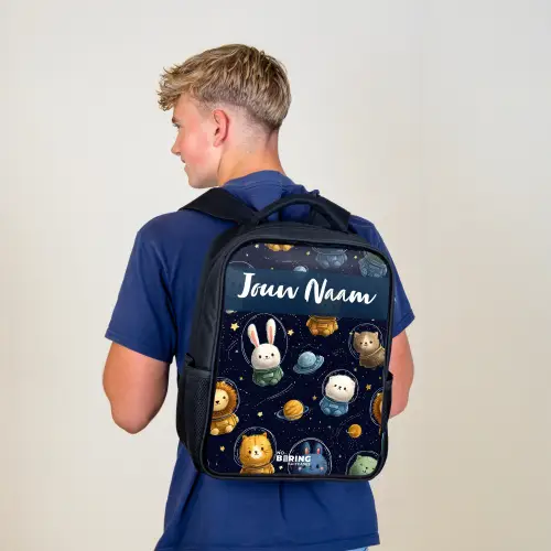 Dieren - Astronaut - Planeten - Sterren Rugzak - Zwart middel -sfeer8