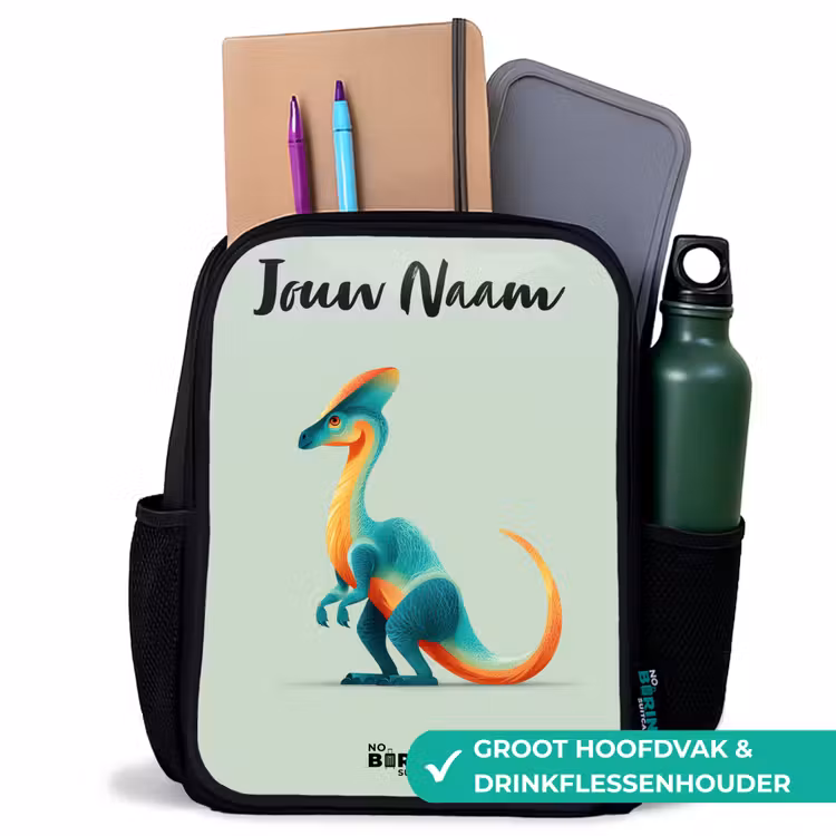 Dino - Blauw - Dier Rugzak - Zwart middel -inhoud_NL