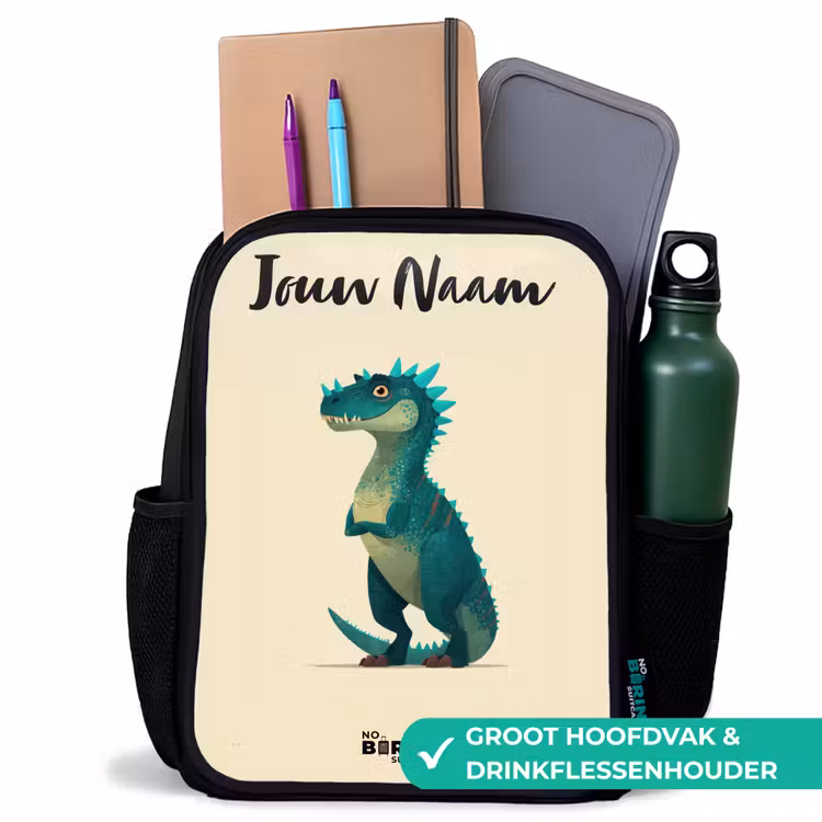 Dino - Dier - Blauw - Groen Rugzak - Zwart middel -inhoud_NL