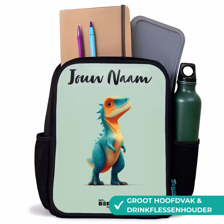 Dino - Dier - Groen - Oranje Rugzak - Zwart middel -inhoud_NL