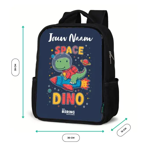 Dinosaurus - Groen - Raket - Sterrenhemel Rugzak - Zwart middel -productfoto_formaten