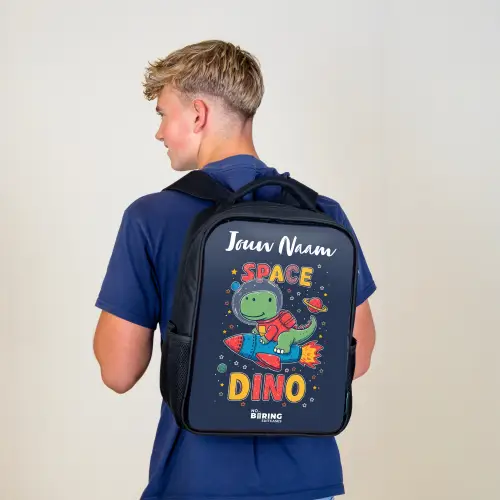 Dinosaurus - Groen - Raket - Sterrenhemel Rugzak - Zwart middel -sfeer8