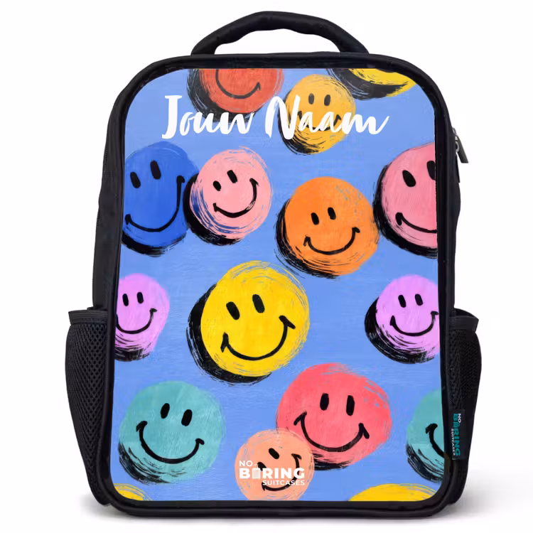 Een speels en kunstzinnig patroon van kleurrijke smileys Rugzak - Zwart middel -3d