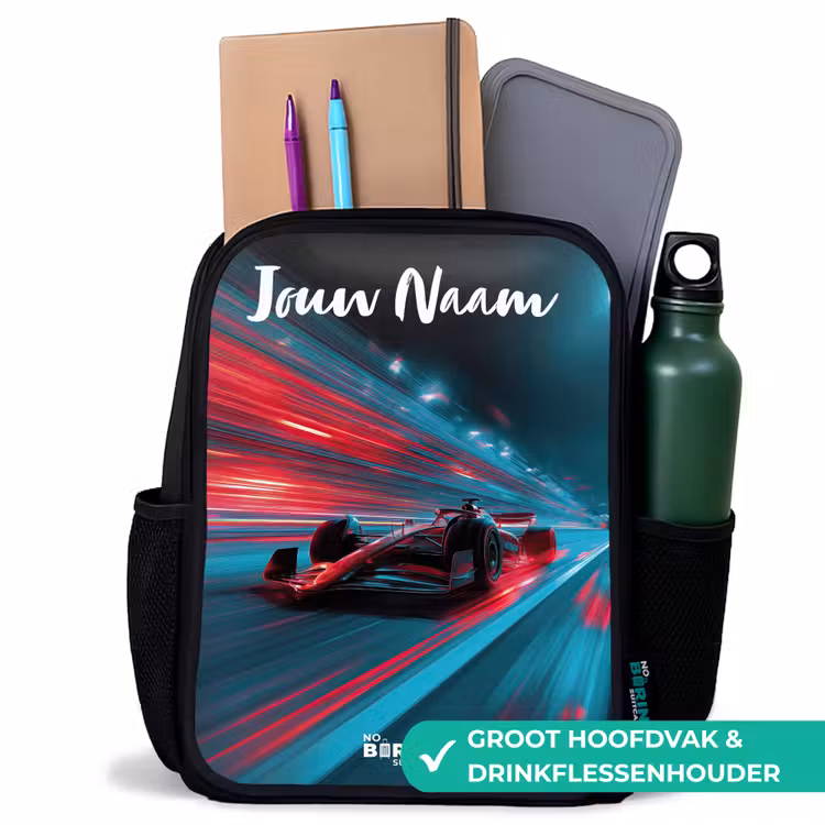 Formule 1 - Raceauto - Rood - Neonverlichting Rugzak - Zwart middel -inhoud_NL