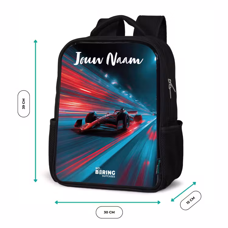 Formule 1 - Raceauto - Rood - Neonverlichting Rugzak - Zwart middel -productfoto_formaten