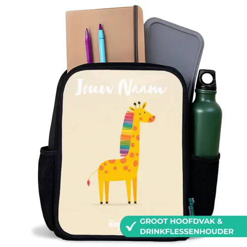 Giraffe - Dier - Kleurrijk Rugzak - Zwart middel -inhoud_NL