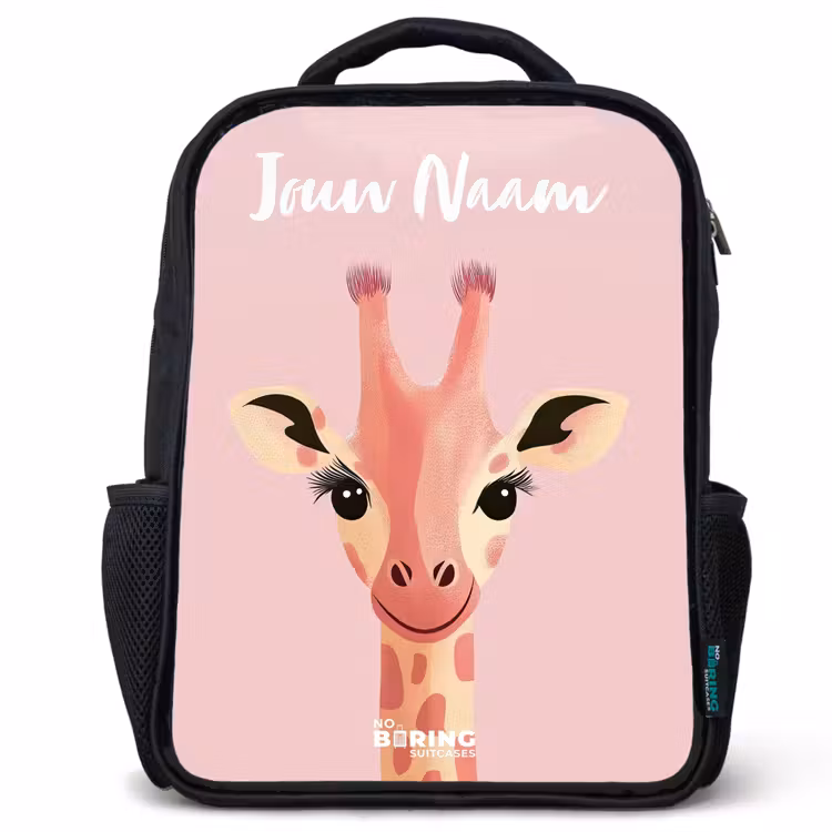 Giraffe - Wimpers - Minimalistisch - Roze Rugzak - Zwart middel -3d