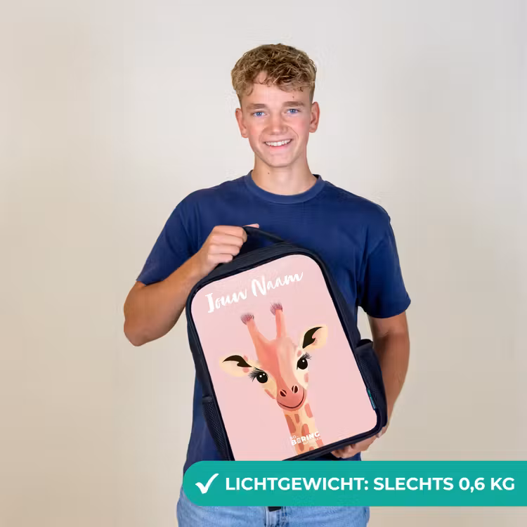 Giraffe - Wimpers - Minimalistisch - Roze Rugzak - Zwart middel -sfeer7_NL