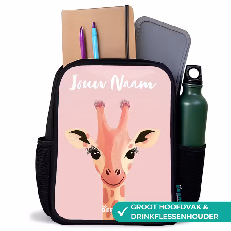 Giraffe - Wimpers - Minimalistisch - Roze Rugzak - Zwart middel -inhoud_NL