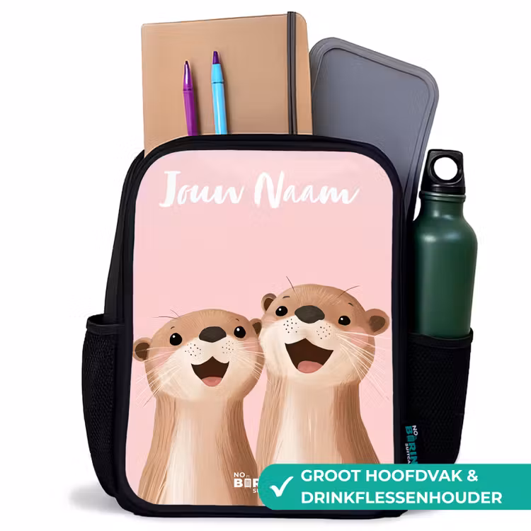 Glimlach - Otters - Roze - Illustratie Rugzak - Zwart middel -inhoud_NL