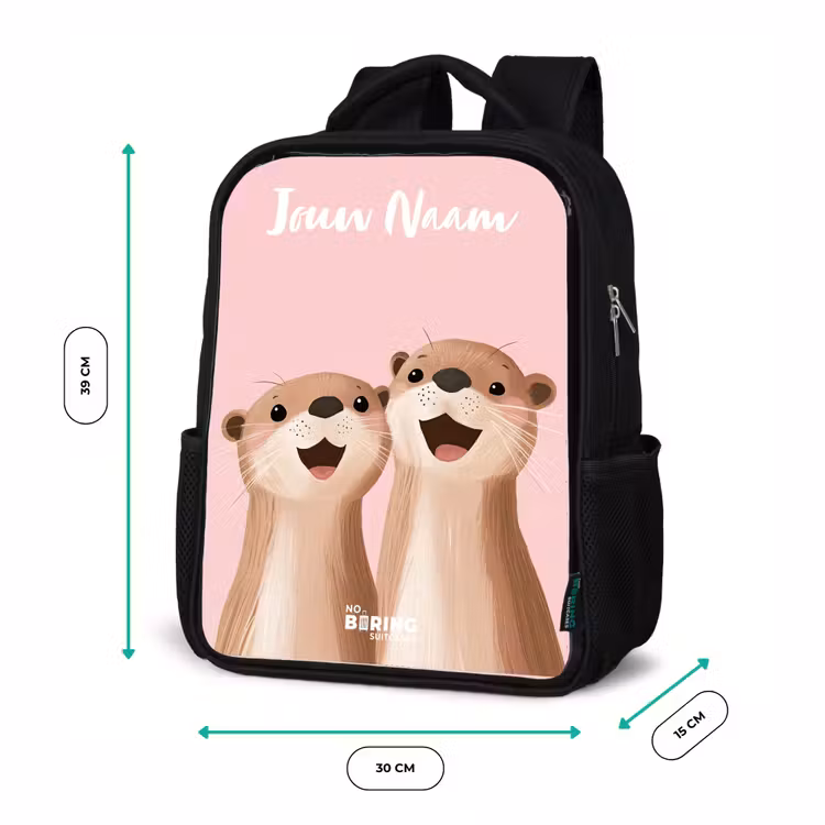 Glimlach - Otters - Roze - Illustratie Rugzak - Zwart middel -productfoto_formaten