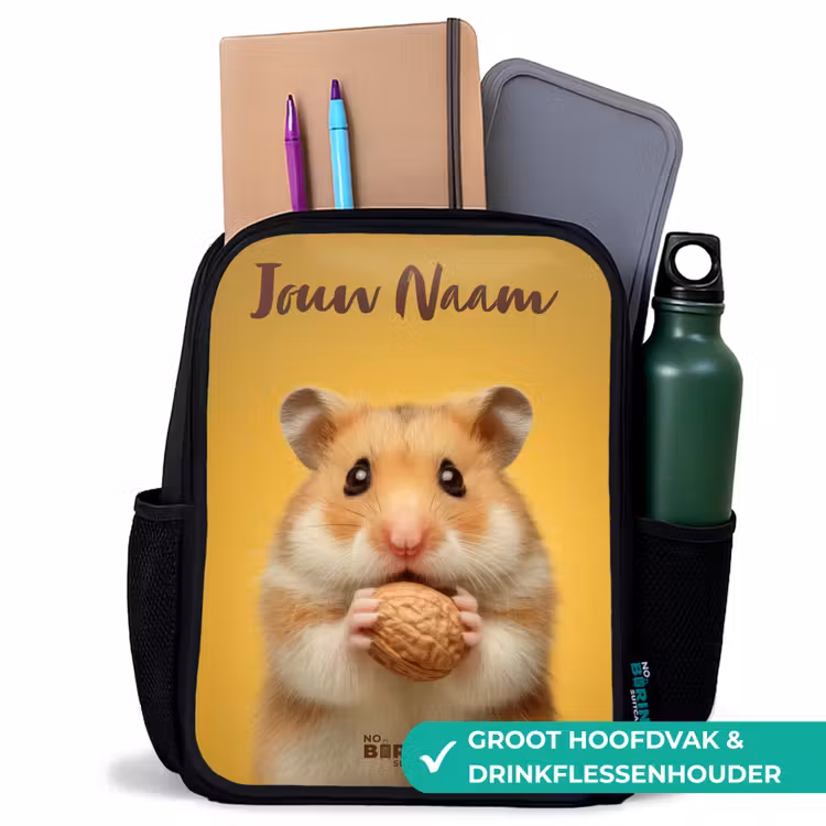 Hamster - Walnoot - Dier Rugzak - Zwart middel -inhoud_NL