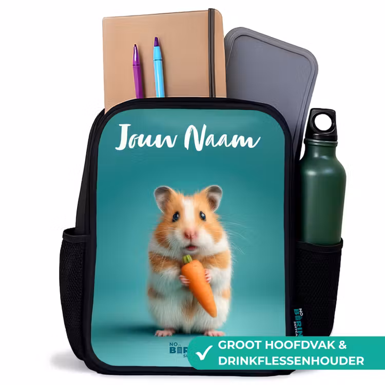 Hamster - Wortel - Dier Rugzak - Zwart middel -inhoud_NL