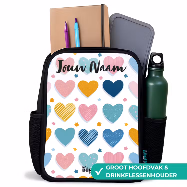 Hartjes - Pastel - Patroon Rugzak - Zwart middel -inhoud_NL