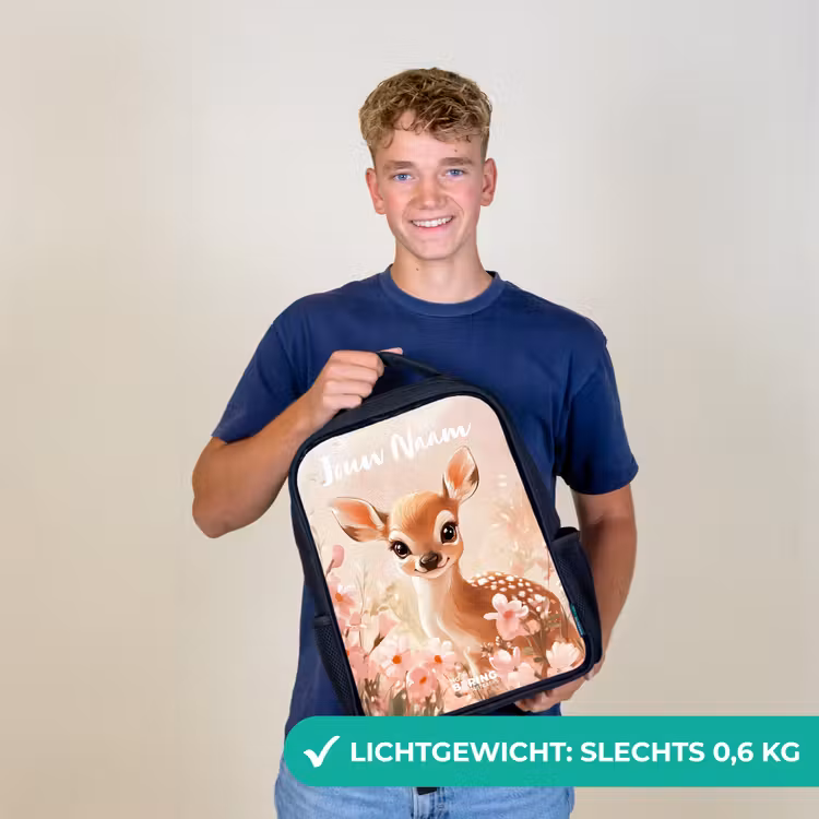 Hertje - Bloemen - Stippen - Roze Rugzak - Zwart middel -sfeer7_NL