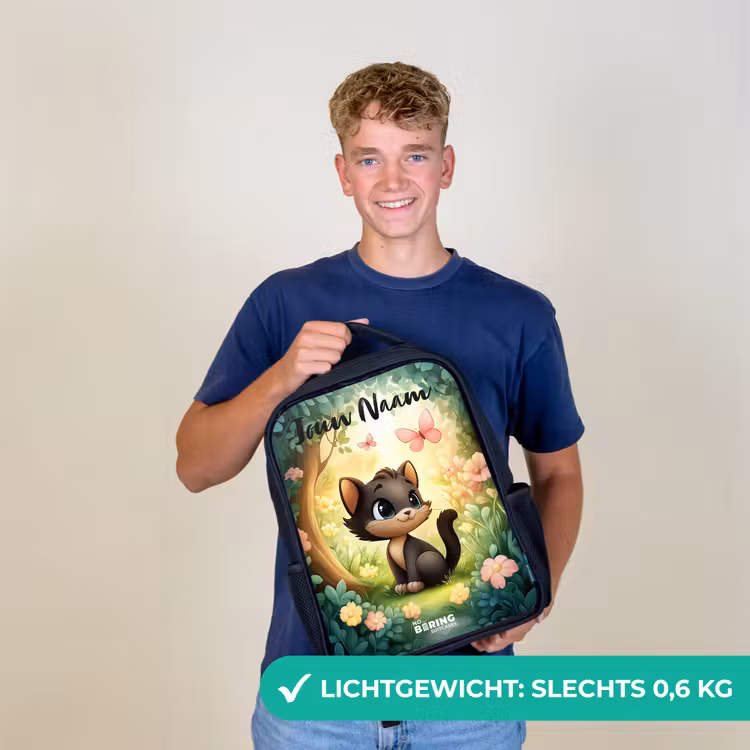 Kat - Vlinder - Bloemen Rugzak - Zwart middel -sfeer7_NL