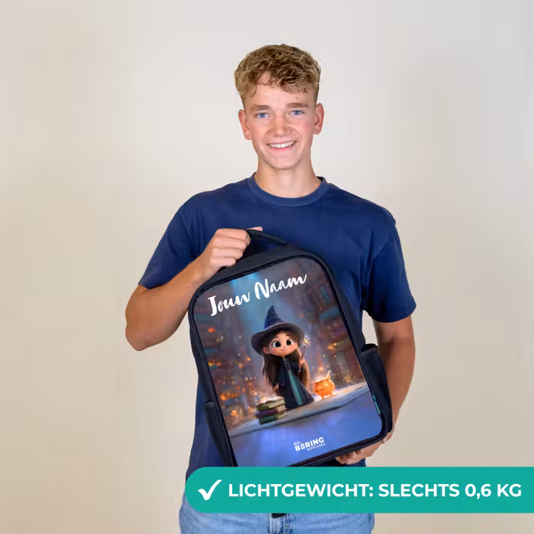 Kleine tovernares in bibliotheek Rugzak - Zwart middel -sfeer7_NL