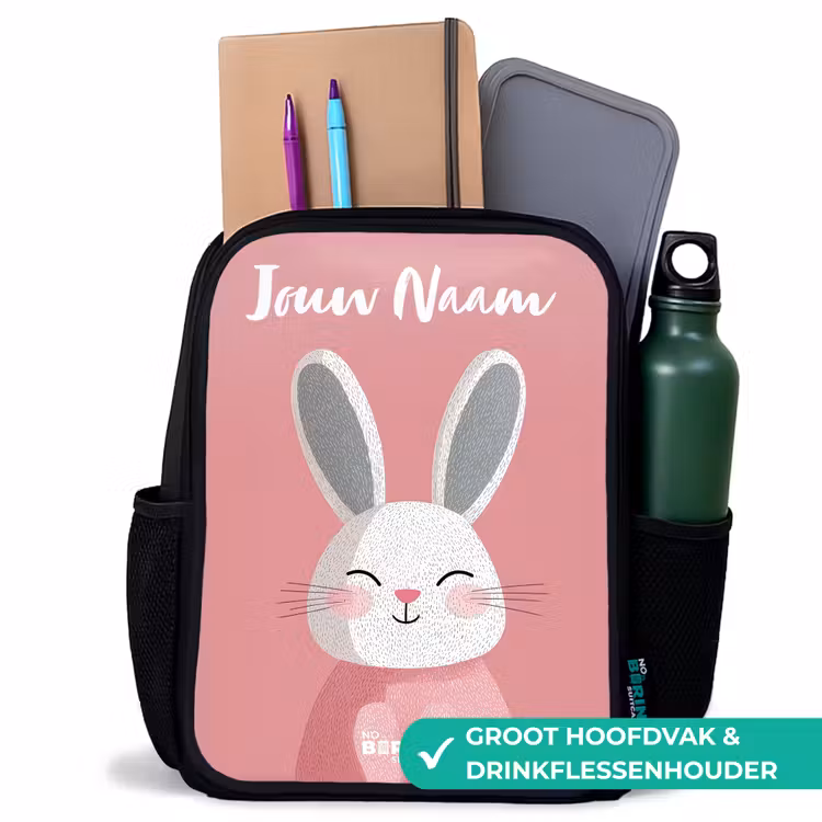 Konijn - Blosje - Stippen - Roze Rugzak - Zwart middel -inhoud_NL