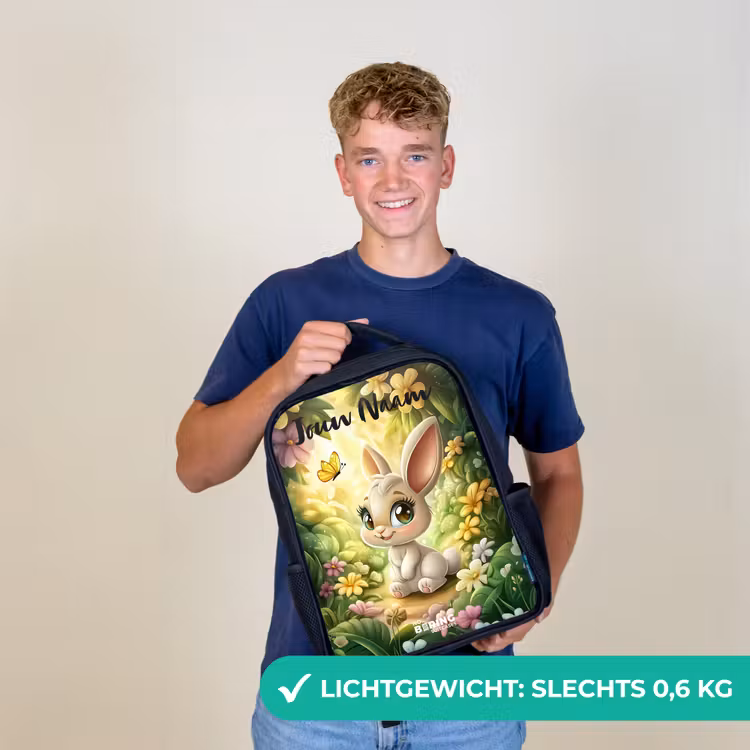 Konijn - Zonlicht - Sprookjesachtig - Vlinder Rugzak - Zwart middel -sfeer7_NL