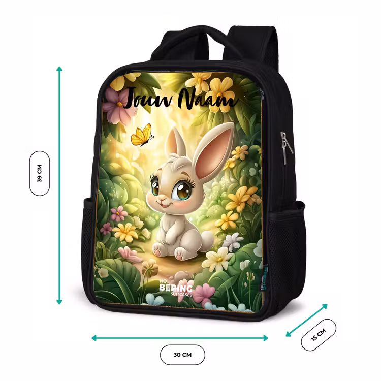 Konijn - Zonlicht - Sprookjesachtig - Vlinder Rugzak - Zwart middel -productfoto_formaten
