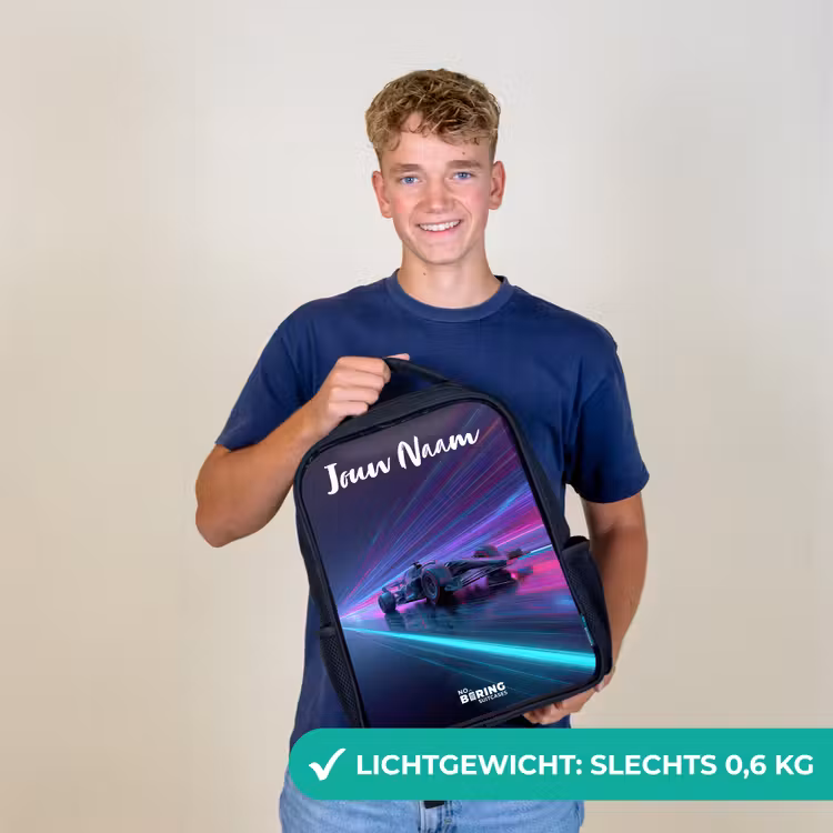 Lichtstralen - Neon - Racewagen - Paars Rugzak - Zwart middel -sfeer7_NL