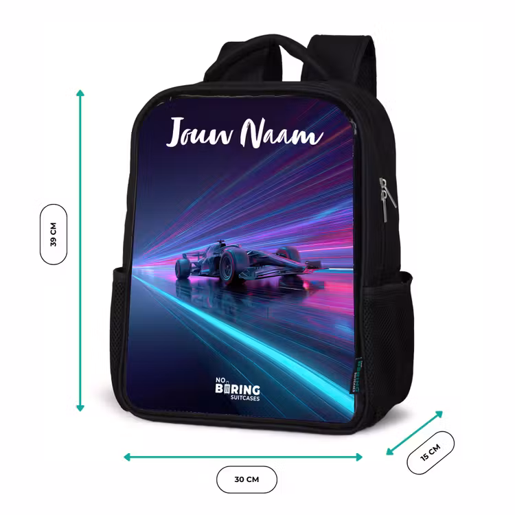 Lichtstralen - Neon - Racewagen - Paars Rugzak - Zwart middel -productfoto_formaten