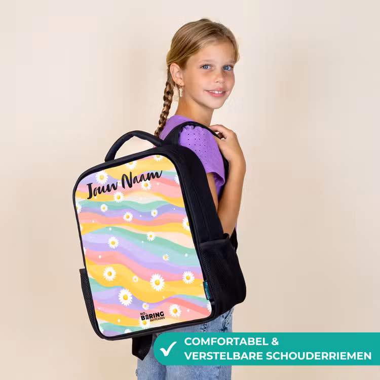 Madeliefjes - Kleurrijk - Pastel Rugzak - Zwart middel -sfeer6_NL