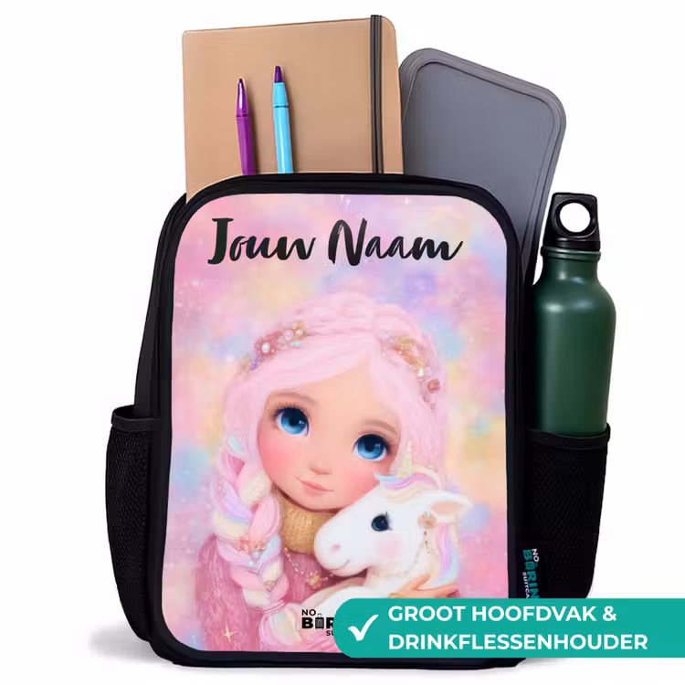 Meisje - Eenhoorn - Roze Rugzak - Zwart middel -inhoud_NL