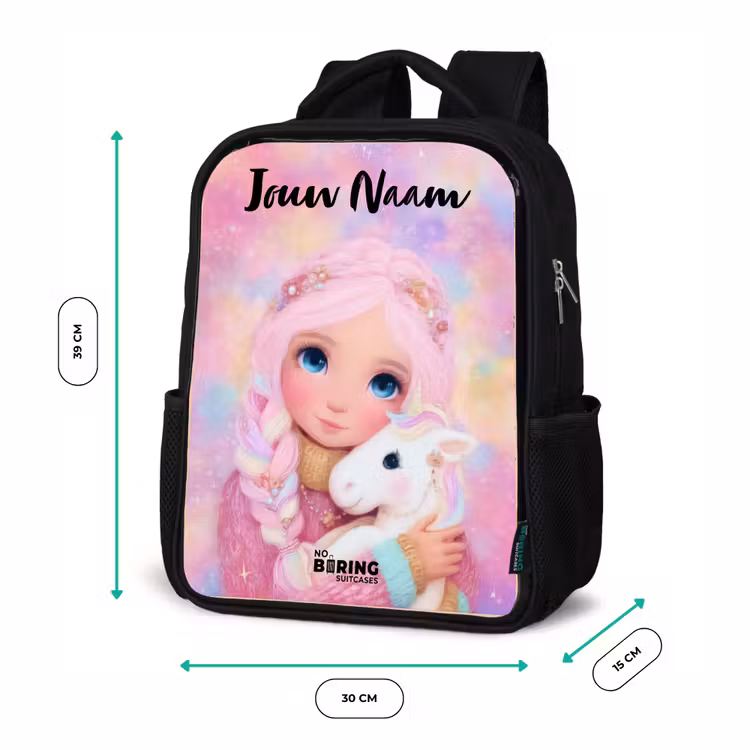 Meisje - Eenhoorn - Roze Rugzak - Zwart middel -productfoto_formaten