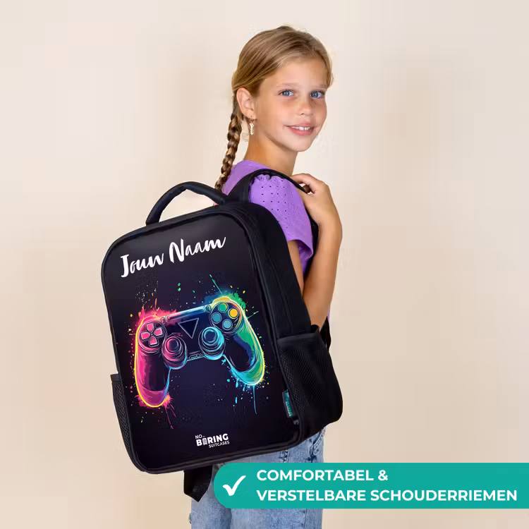 Neon - Controller - Verfspatten - Game Rugzak - Zwart middel -sfeer6_NL