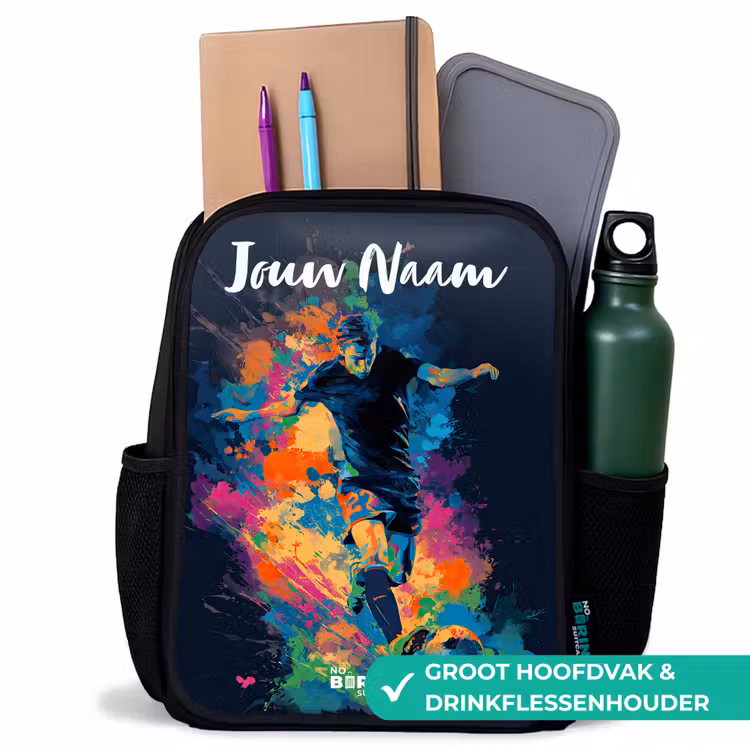 Neon - Voetballer - Kleurrijk Rugzak - Zwart middel -inhoud_NL