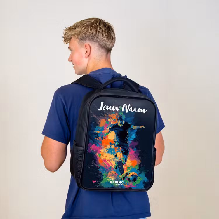 Neon - Voetballer - Kleurrijk Rugzak - Zwart middel -sfeer8