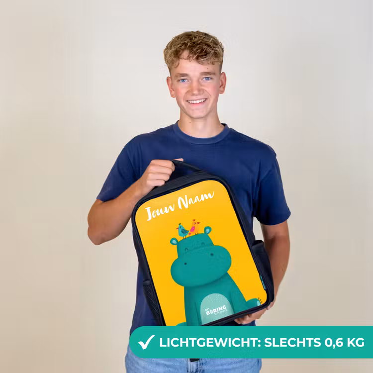 Nijlpaard - Vogels - Geel Rugzak - Zwart middel -sfeer7_NL