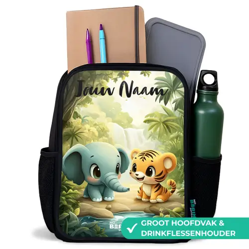 Olifant - Tijger - Bos - Jungle Rugzak - Zwart middel -inhoud_NL
