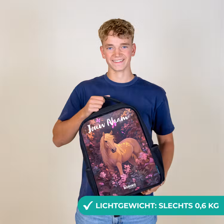 Paard - Bloemen - Paars - Vlinder Rugzak - Zwart middel -sfeer7_NL