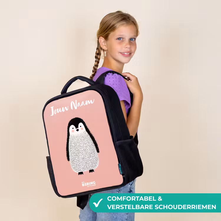 Pinguïn - Stippen - Roze - Minimalistisch Rugzak - Zwart middel -sfeer6_NL