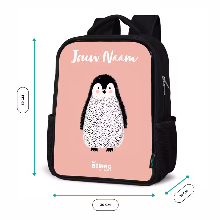 Pinguïn - Stippen - Roze - Minimalistisch Rugzak - Zwart middel -productfoto_formaten