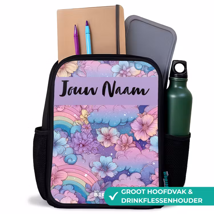 Regenbogen - Bloemen - Kleurrijk Rugzak - Zwart middel -inhoud_NL