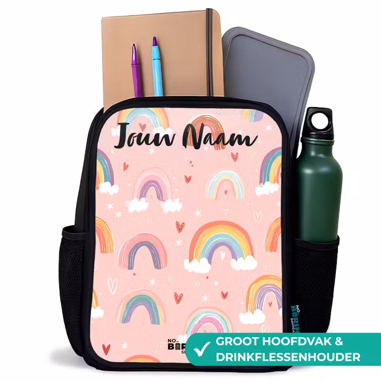 Regenboog - Patroon - Pastel Rugzak - Zwart middel -inhoud_NL