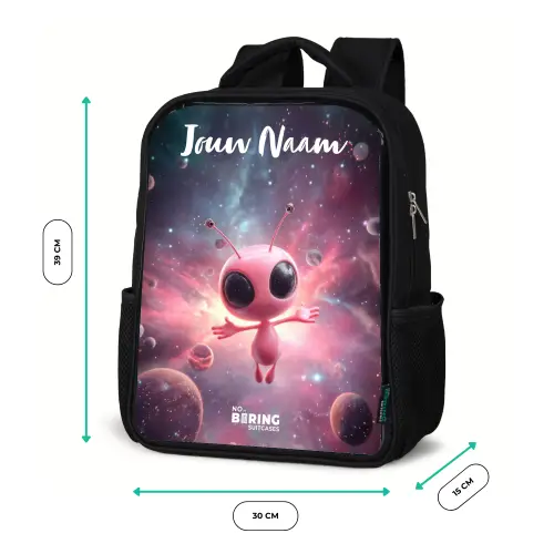 Roze Alien in Sterrennevel Rugzak - Zwart middel -productfoto_formaten
