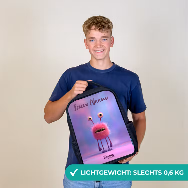 Roze harig monster met grote ogen Rugzak - Zwart middel -sfeer7_NL