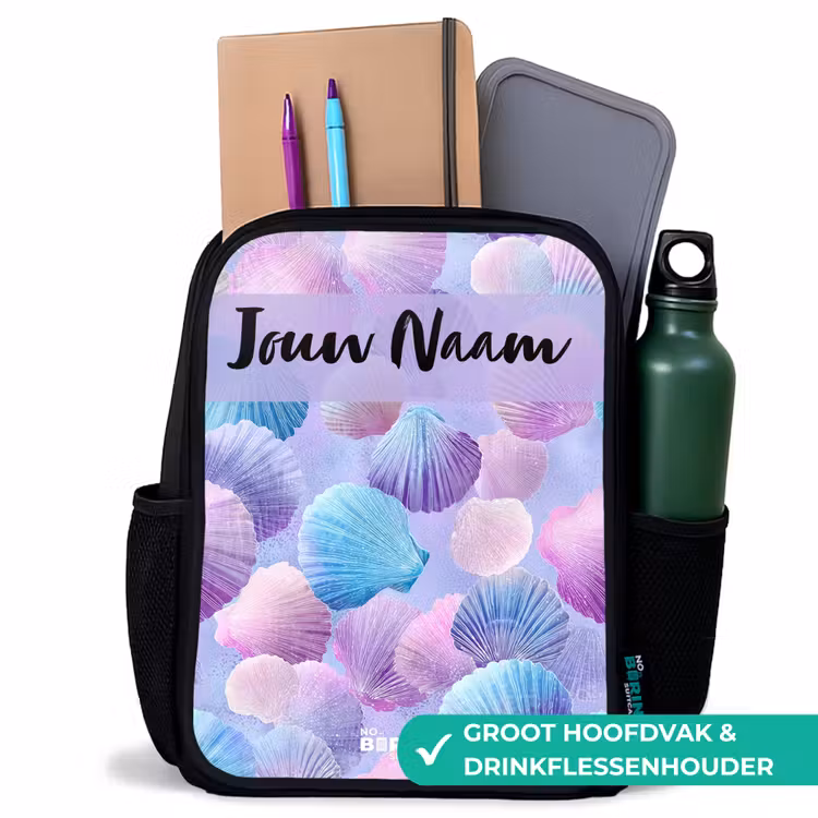 Schelpen - Paars - Blauw - Patroon Rugzak - Zwart middel -inhoud_NL