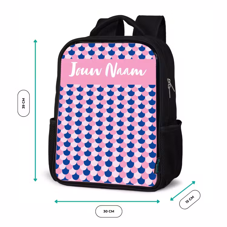 Schubben - Patroon - Blauw - Roze Rugzak - Zwart middel -productfoto_formaten