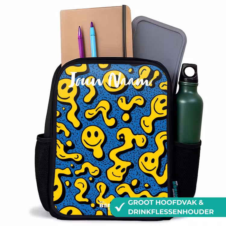 Smiley - Geel - Blauw Rugzak - Zwart middel -inhoud_NL