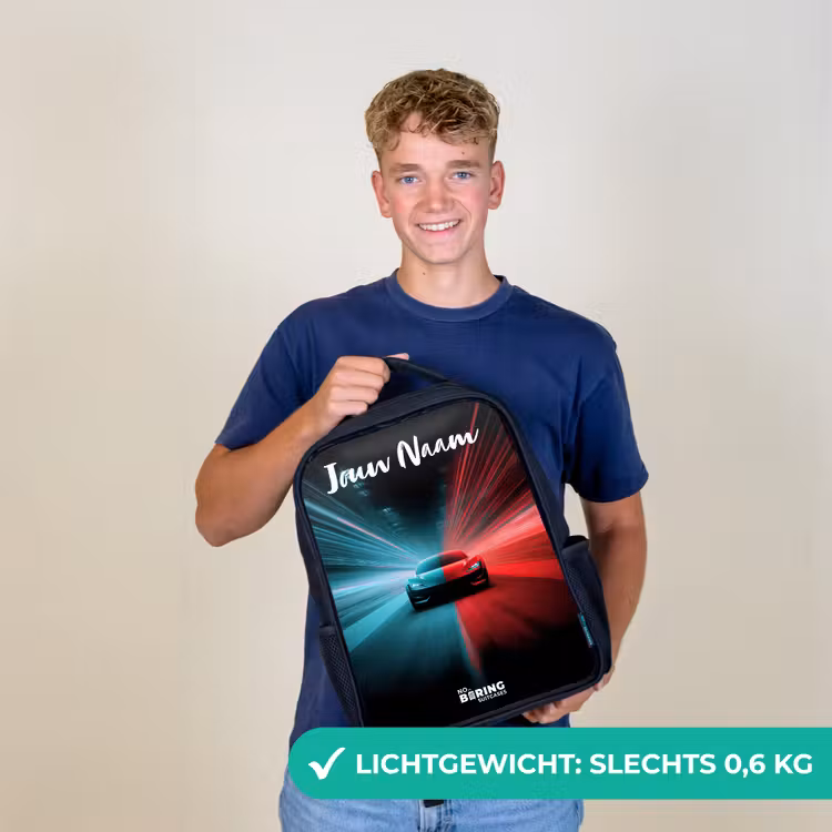 Sportauto - Blauw - Neon - Stad Rugzak - Zwart middel -sfeer7_NL